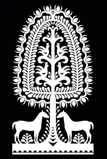 Vector illustration of Polish monochrome folk art pattern