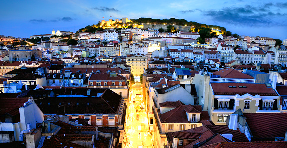 Night panorama of Lisbon Old Town, Portugal