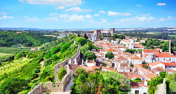 Obidos, Portugal The stone wall of Obidos town, Portugal obidos photos stock pictures, royalty-free photos & images