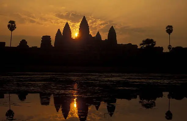 the angkor wat temple in Angkor at the town of siem riep in cambodia in southeastasia.