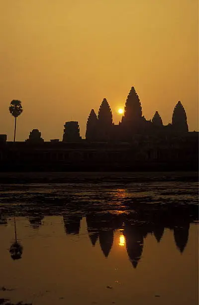 the angkor wat temple in Angkor at the town of siem riep in cambodia in southeastasia.