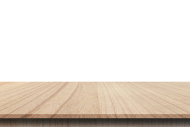 孤立した背景の上に木製のテーブルの上。 - table counter top wood isolated ストックフォトと画像