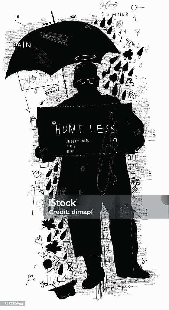 Homeless The symbolic image of a man who does not have his home Homelessness stock vector