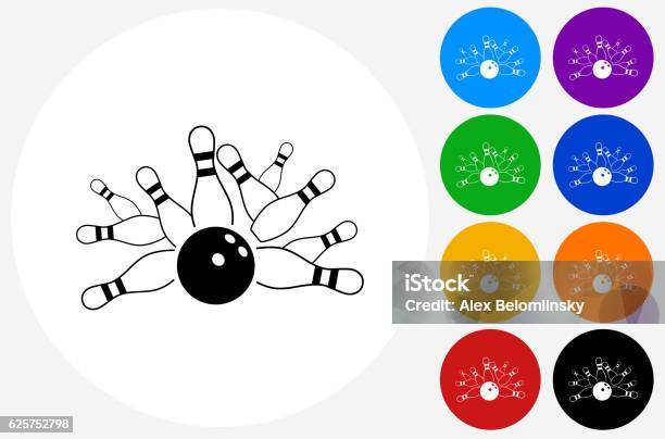 Bowling Strike Icon On Flat Color Circle Buttons Stock Illustration - Download Image Now - Bowling Pin, Bowling Strike, Blue