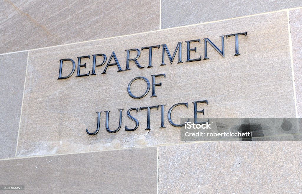 Department of Justice sign, Washington DC, USA Department of Justice sign, Washington DC, USA. Many law enforcement agencies are administered by the DOJ, including the FBI, DEA and Federal Bureau of Prisons Department of Justice Stock Photo