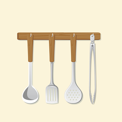 Cooking Elements - Utensils Hanging From Wood Rack