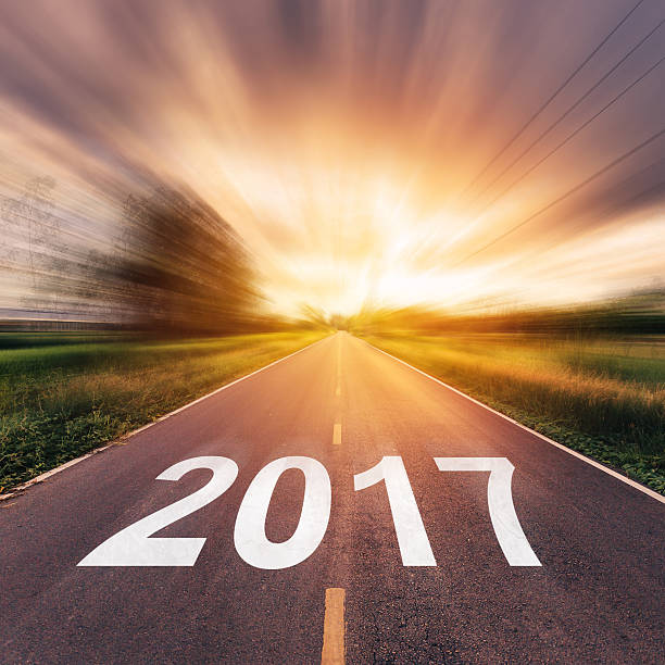istock Empty asphalt road and New year 2017 concept. 625757486