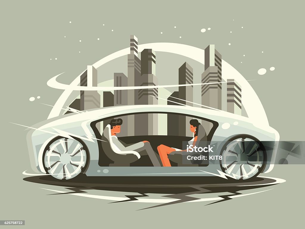 Car of future Car future with comfortable lounge for communication people. Vector illustration Independence - Concept stock vector