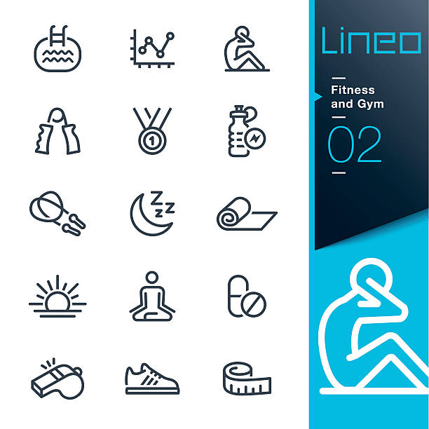 illustrations, cliparts, dessins animés et icônes de lineo - icônes de la ligne fitness et gym - water aerobics swimming pool exercising sport