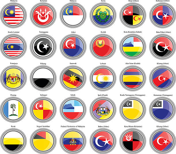 Flags of the Malaysian states and cities Set of icons. Flags of the Malaysian states and cities. Vector. terengganu stock illustrations
