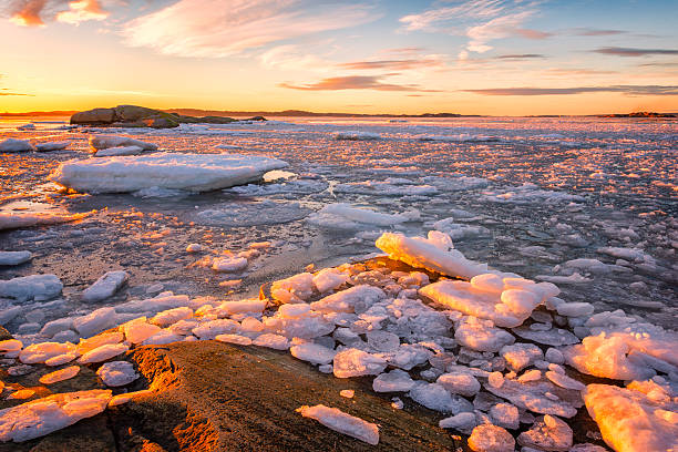 istock Ice floes in sunset 625780572