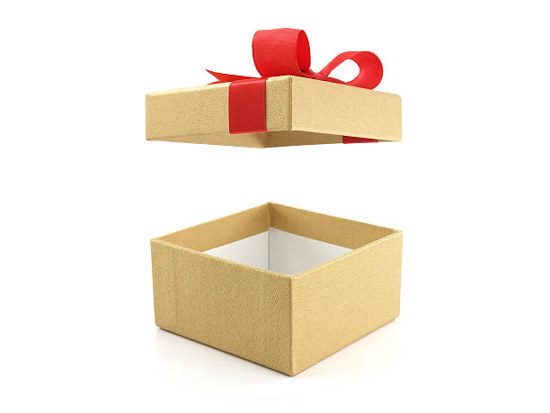istock open and empty golden gift box with red ribbon bow 625785340