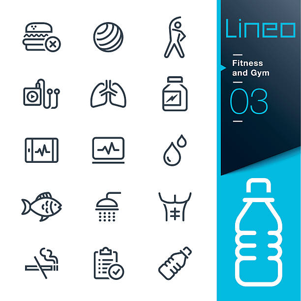 lineo - ikony linii fitness i siłowni - non alcoholic beverage audio stock illustrations
