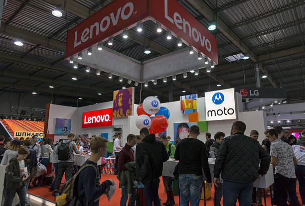 Kiev, Ukraine - October 9, 2016: Unrecognized people visit Lenovo, a Chinese multinational technology company booth during CEE 2016.
