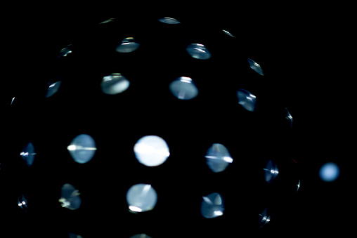 Close of a a spinning disco lightball