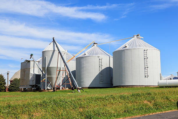 istock Metal grain bins and augers 625798006