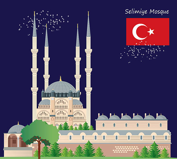 ilustraciones, imágenes clip art, dibujos animados e iconos de stock de mezquita de selimiye-edirne - architect sinan