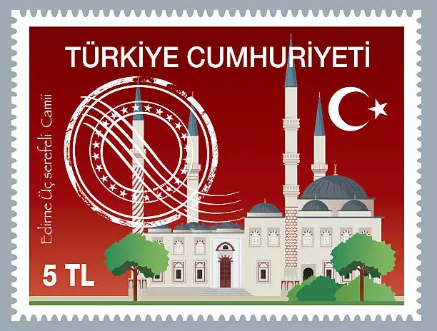 Vector illustration of Turkish Stamp  (Üç şerefeli Camii)