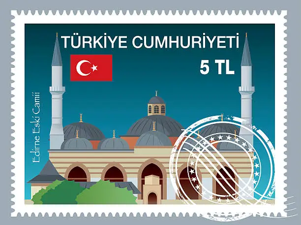 Vector illustration of Turkish Stamp (Edirne - Eski Camii)