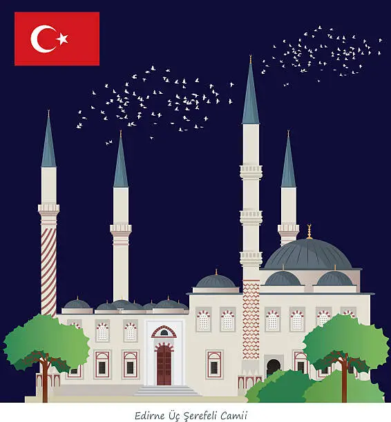 Vector illustration of Edirne (Üç Şerefeli Camii)