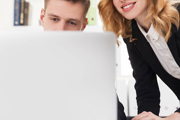 istock Smiling woman and serious man 625799950