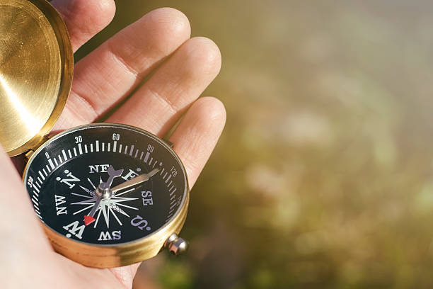 istock Close up of hand holding compass 625800464