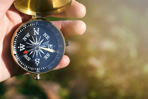 istock Close up of hand holding compass 625800516