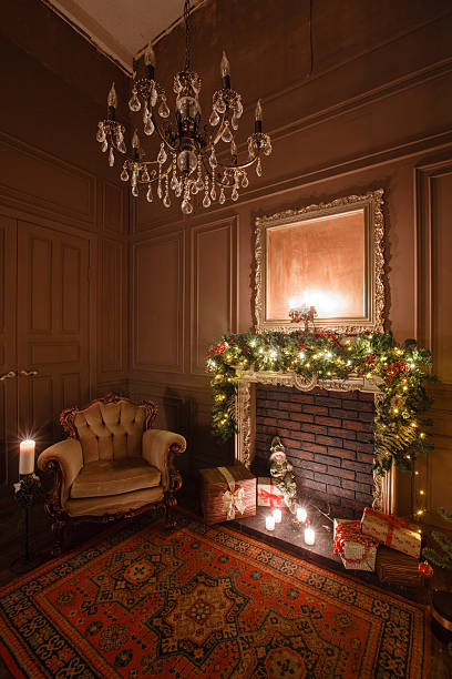 istock Calm image of interior Classic New Year Tree decorated in 625803234