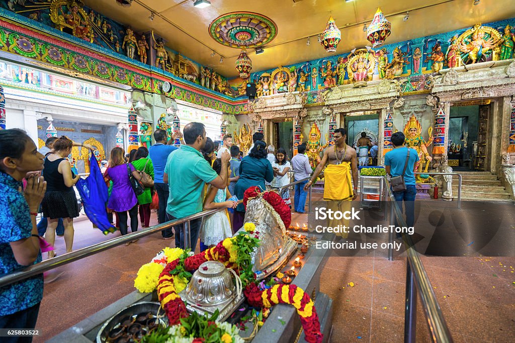 Hinduism statue of Sri Srinivasa Perumal Temple at Little India Singapore, Singapore - October 15, 2016: Hinduism statue of Sri Srinivasa Perumal Temple at Little India town in Singapore. Ancient Stock Photo