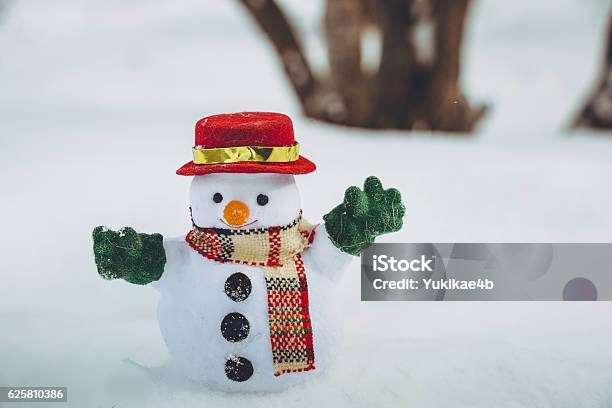 Snow Man Stand Among Pile Of Snow Stock Photo - Download Image Now - Christmas, Horizontal, No People