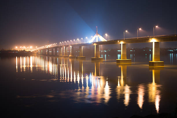 istock Bridge vast pillar of fire and light electric lights lined 625830692