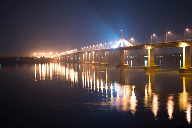 istock Bridge vast pillar of fire and light electric lights lined 625839304