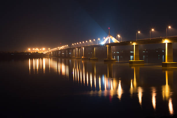 istock Bridge vast pillar of fire and light electric lights lined 625839386