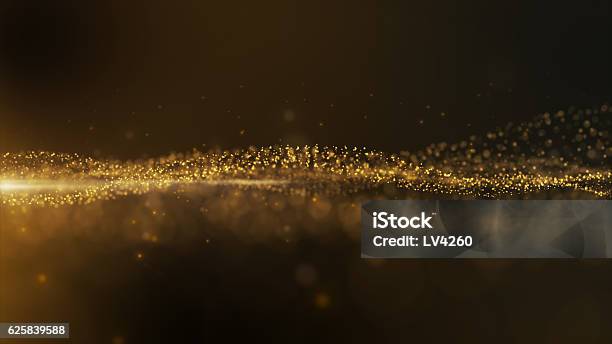 Gold Funkelnde Partikel Winken Hintergrund Stockfoto und mehr Bilder von Gold - Edelmetall - Gold - Edelmetall, Goldfarbig, Teilchen