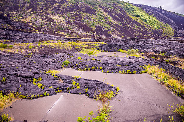 istock Street with lava in Hawaii 625840520