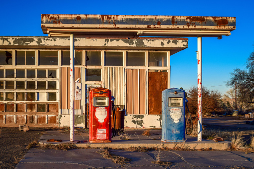 This is an old gas station located in central Utah. The gas prices on the pumps were .41 cents per gallon.