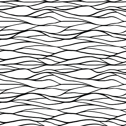 Vector monochrome seamless pattern with hand drawn wavy lines