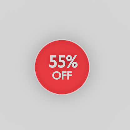 3d rendering off fifty-five  percent  off words on red plate