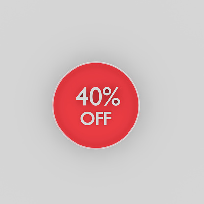 3d rendering of forty percent  off words on red plate
