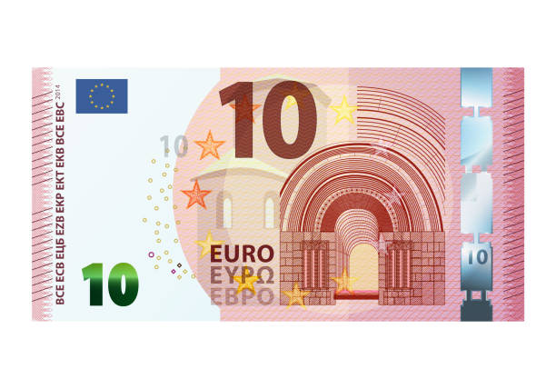 Ten euro banknote isolated on white background Ten euro banknote 2014 isolated on white background banknote euro close up stock illustrations