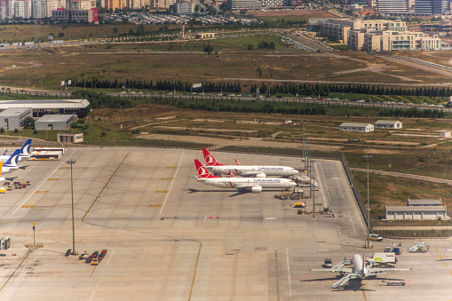 istanbul, turkey - July 2, 2016: airline airplanes are at sabiha-gokcen airport istanbul turkey