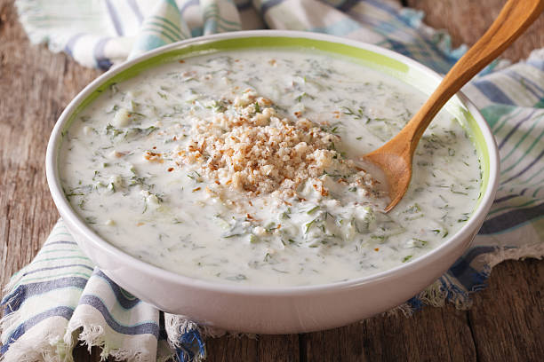 istock Bulgarian cold soup tarator close up in a bowl. horizontal 625859738