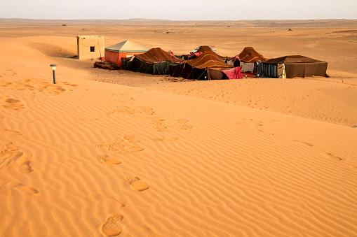 Bedouin desert camp near sanddunes of Merzouga, Morocco