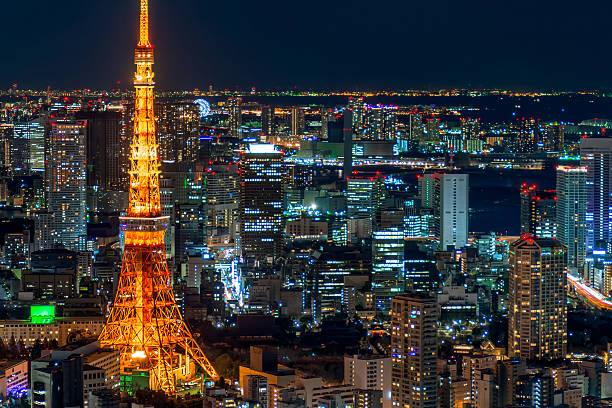 istock Tokyo area dense building nightscape and Tokyo tower 625864234