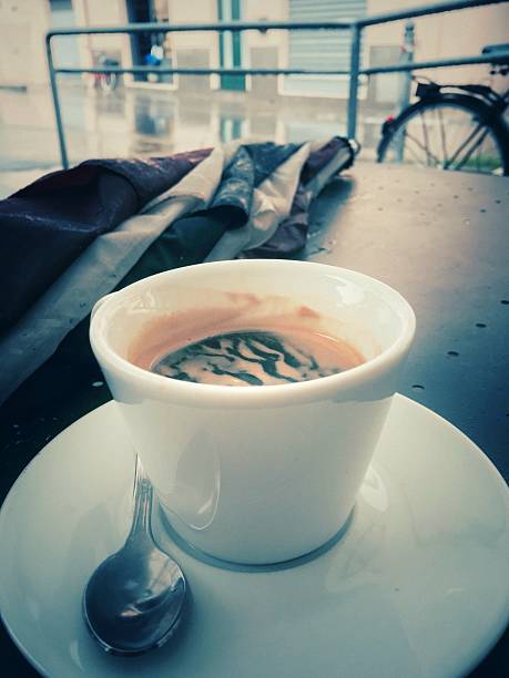 nice hot coffee while outside it is raining