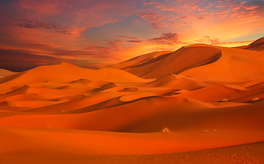 Stunning sand dunes of Sahara desert in Merzouga, Morocco