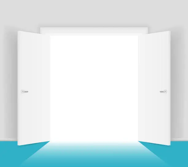 Vector illustration of White open doors isolated vector illustration
