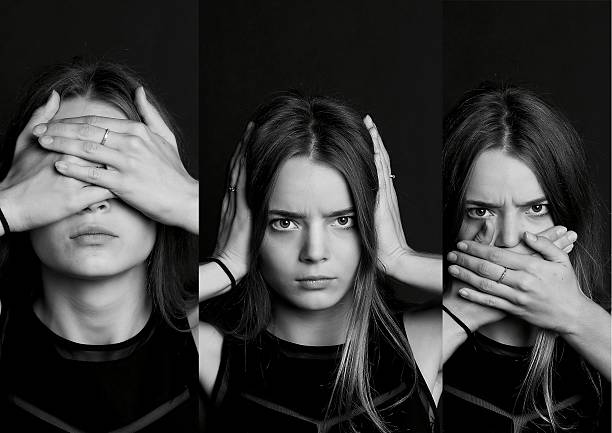 istock collage see no evil, hear , speak . . The girl with long 625869840