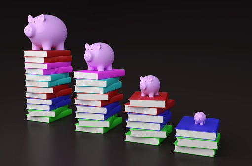 Books with Piggy Bank 3D Rendering Image
