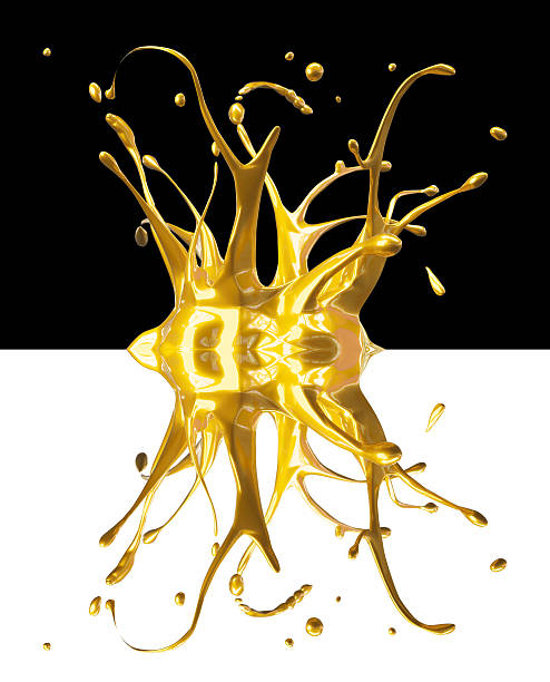 istock Yellow car paint splash mirrored on black and white background 625871458